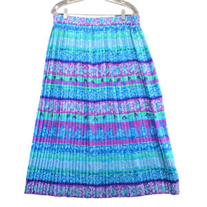 I.B Diffusion Women's A-Line Midi Skirt 14 Blue Purple Pleated Pull On Polyester